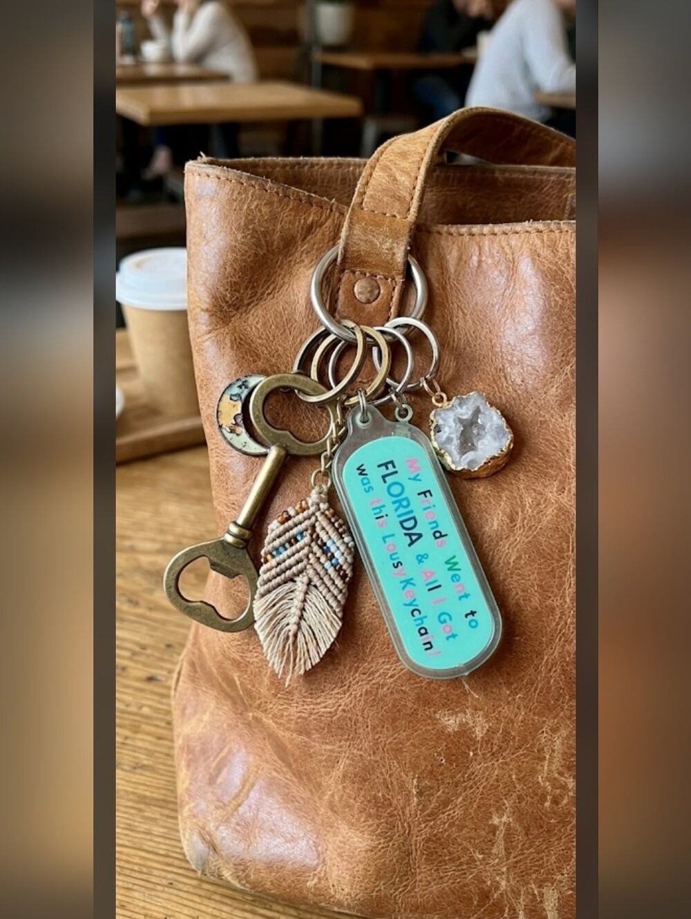 Vintage Retro 1980's Teal Double Sided Florida Souvenir Keychain